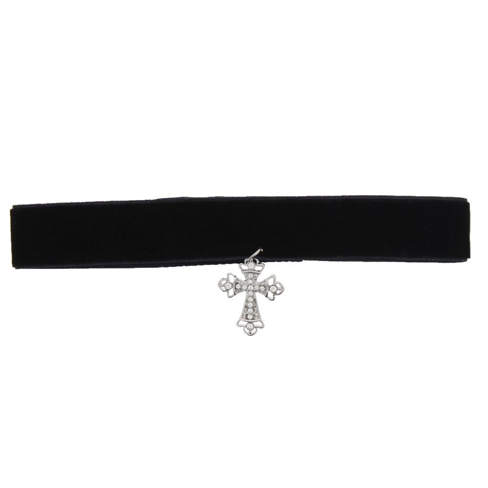 Zac's Alter Ego - Velvet with Clear Stone Cross foulard - Noir